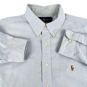 Ralph Lauren Yarmouth Long Sleeve Shirt Mens 16 32/33 Pinstrip Blue Oxford Cloth